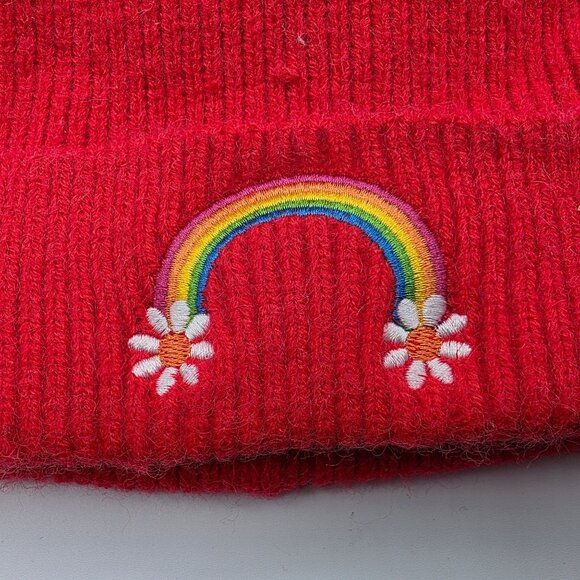 Cat & Jack Girls Red Pom Pom Beanie Winter Warm Outdoors Casual Lightweight - Picture 3 of 8